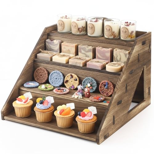 Yousoontic 4 Tier Wooden Display Stand for Soap Candles Craft Show Riser