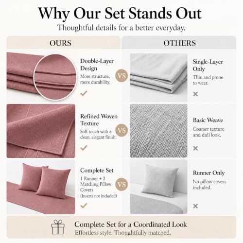 Solid Bed Runner Set,2 Pillow Covers,Dusty Rose,82.7x19.7in - color: Dusty Rose, size: Full/Queen