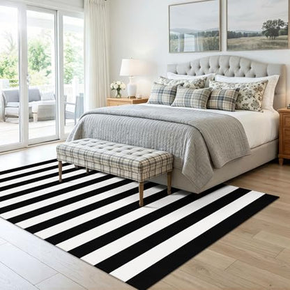 KOZYFLY Black White Rug 5x7 Area Rug Woven Striped Living Room Rugs - color: Black and White, size: 5' x 7' (Rectangular)