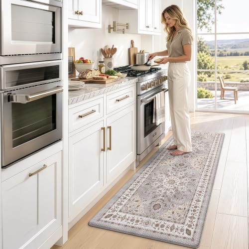 LUMI Kitchen Floor Mat Cushioned Anti Fatigue Runner Rug, 24"x59" - color: Grey & Taupe, size: 59"L x 24"W x 0.4"Th