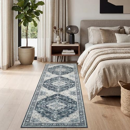 Garvee Navy Blue Boho Washable 2.5x10 Runner Rug for Kitchen Hallways Entryway - color: Navy Blue, size: 2'6" x 10' (Rectangular)