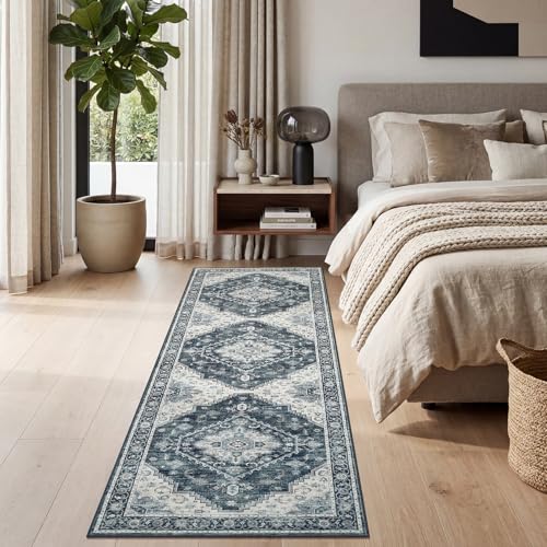 Garvee Navy Blue Boho Washable 2x6 Runner Rug for Kitchen Hallways Entryway - color: Navy Blue, size: 2' x 6' (Rectangular)