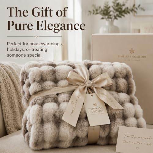 Faux Fur Throw Blanket for Couch, 50"x60" Double-Sided Soft Bubble Blanket - color: Gray Brown, size: Throw 50"x60"