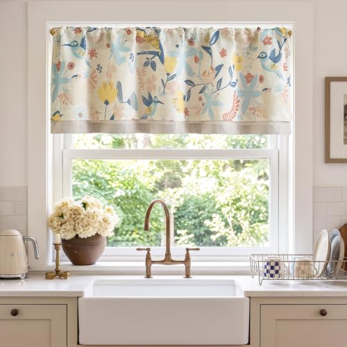 jinchan Floral Linen Window Valance Curtain, 50x18, 1 Panel, Blue - color: Averie | Dusty Blue, size: 50"W x 18"L (Pack of 1)