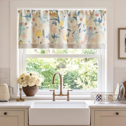 jinchan Floral Linen Window Valance Curtain, 50x18, 1 Panel, Blue - color: Averie | Dusty Blue, size: 50"W x 18"L (Pack of 1)