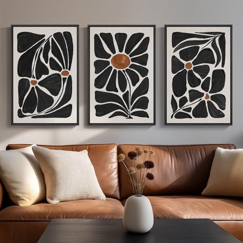 Framed Black and White Abstract Botanical Floral Wall Art, 3Piece 16x24 In - color: Black and White, size: 16" W x 24" H x 3Pcs