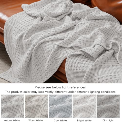PHF Lightweight 100% Cotton Waffle Throw Blanket for Couch, Light Grey - color: 17 Light Grey, size: Throw(50"x60")