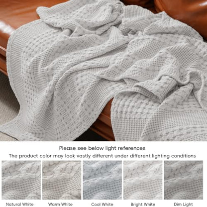 PHF Lightweight 100% Cotton Waffle Throw Blanket for Couch, Light Grey - color: 17 Light Grey, size: Throw(50"x60")