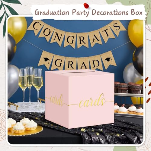QIKSION Elegant Pink Card Box for Party, Gold Foil Baby Shower Card Box - color: Z07 Pink