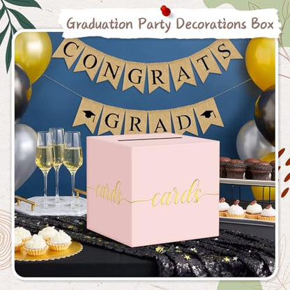 QIKSION Elegant Pink Card Box for Party, Gold Foil Baby Shower Card Box - color: Z07 Pink