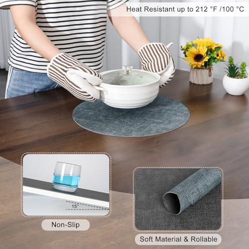 Myir JUN 14" Round Placemats Set of 4, Reversible Dual-Color Place Mats - color: Gray Light Blue