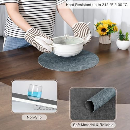 Myir JUN 14" Round Placemats Set of 4, Reversible Dual-Color Place Mats - color: Gray Light Blue