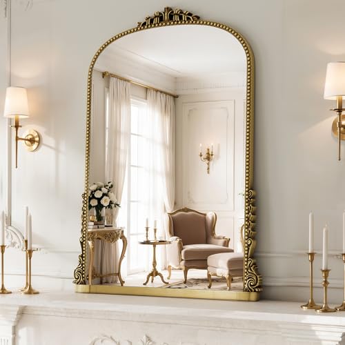 Vintage Gold Ornate Baroque Mirror - 40"X29" Arched Antique Brass Mirror with Full Frame - Traditional Decorative Wall Mounted Mirrors for Wall/Mantel/Entryway/Hallway - Home Decor for Living Room - color: Elegant Gold, size: 28"L x 40"W