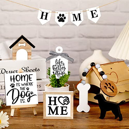 FairySandy 11 Pcs Dog Tiered Tray Decor Home Rustic Wooden Signs - style: Dog