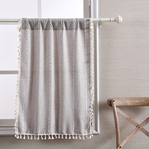 RoomTalks Tan Rustic Farmhouse Linen Kitchen Curtains 36 Inch Length Country Cottage Vintage Chic Tassel Short Cafe Curtains for Small Windows - color: Tan, size: 24"W x 36"L (Pack of 2)