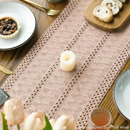 Artoid Mode Pink Woven Farmhouse Hollow Table Runner 12x36 Inch - color: Pink, size: 12" x 36", Table Runner
