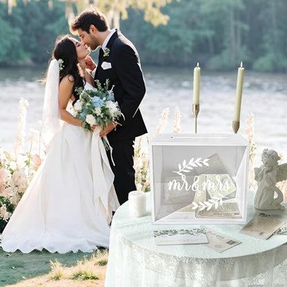 OurWarm White Wooden Wedding Card Box for Reception with Acrylic Window - color: White