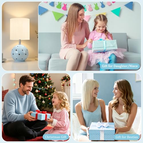 Small Table Lamp, 14" Blue Ceramic Bedside Lamp for Girls Kids Bedroom,Dorm - color: Blue