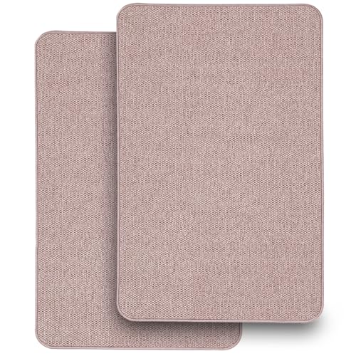 2 Pack Bathroom Rugs 17x27Inch, Thin Bath Mat with Rubber Backing Non-Slip, Absorbent,Quick Dry Machine Washable, Home Decor Accessories Cozy Cloth Bathroom Mat fit Under Door/Sink/Tub/Shower-Biege - color: Biege, size: 17"x27"-2 PACK