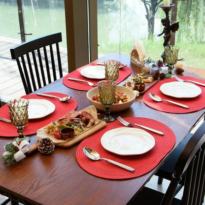 Placemats Set of 8, Woven Oval Braided Dining Table Mats(Red Shine) - color: Red Shine, size: 8 pcs