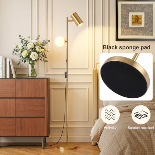 Gold Brass Brushed Floor Lamp, 3-Color Dimmable Bulb, 63" Tall - color: Gold