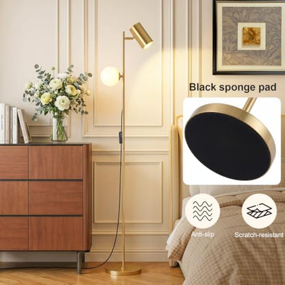 Gold Brass Brushed Floor Lamp, 3-Color Dimmable Bulb, 63" Tall - color: Gold