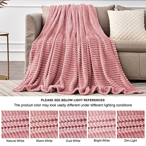 BEDELITE 3D Ribbed Jacquard Pink King Size Blankets for Bed, 108x90 Inch - color: Dusty Pink, size: King(108"x90")