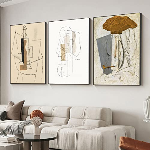 FCHUI Framed Wall Art, Boho Wall Art Set of 3, Mid Century Modern Decor 16" x 24", Minimalist Black Beige Neutral Abstract Portrait Canvas Prints Wall Decor for Bedroom Living Room Bathroom… - color: Abstract Wall Art, size: 16" X 24" X 3 pieces
