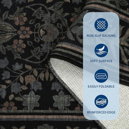 GarveeHome Washable 3x5 Entryway Rugs Non Slip Kitchen Area Rug, Black - color: Black, size: 3' x 5' (Rectangular)