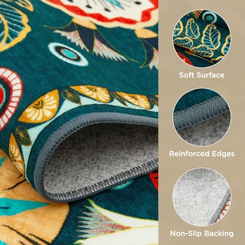 Joydeco Egypt Floral Machine Washable Living Room Bedroom Area Rugs 5x7 - color: Dark Green, size: 5' x 7' (Rectangular)