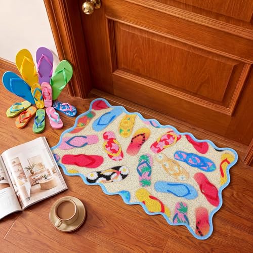 Dunzy Summer Doormat Flip Flop Welcome Mat Outdoor Colorful Scalloped Rug - style: Slippers