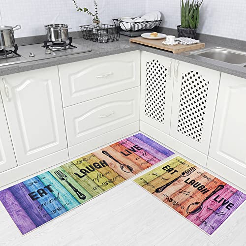 Carvapet Kitchen Floor Mat 2 Piece Set, Farmhouse Mats for Floor, Rainbow - color: Rainbow