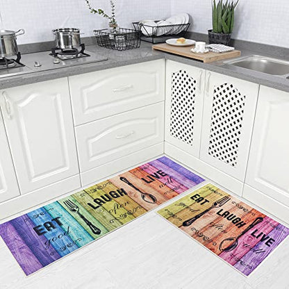 Carvapet Kitchen Floor Mat 2 Piece Set, Farmhouse Mats for Floor, Rainbow - color: Rainbow