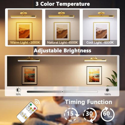 Wireless Rechargeable Picture Light, Battery Operated Art Light - color: Without Motion Sensor Brass