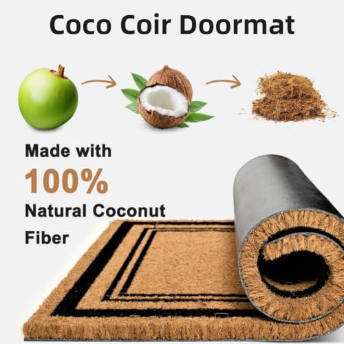 Natural Coir Welcome Door Mat Outside Inside Entrance 17x30 Border - color: Border
