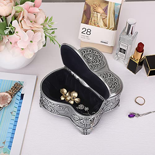 Hipiwe Antique Metal Jewelry Box Butterfly Shape Jewelry Organizer, Large - color: Silver, size: Large