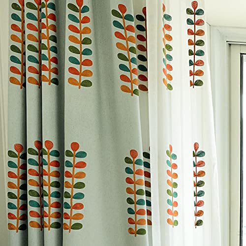 VOGOL Polyester Window Curtains 84 Inch Length, Colorful Leaves Embroidered Grommet Curtain Panels, 60% Room Darkening Drapes, W52 x L84, 2 Pcs - color: C1, size: 52"W x 84"L (Pack of 2)