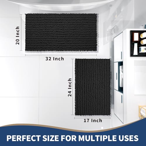 Yimobra Bathroom Rugs Sets 2 Piece, Super Absorbent Bath Mat Set, Black - color: Black, size: 32''x20''+24''x17''