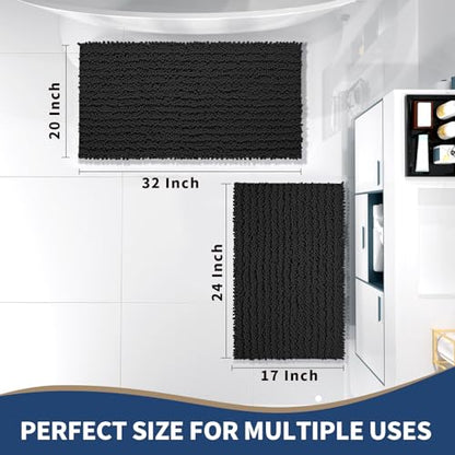 Yimobra Bathroom Rugs Sets 2 Piece, Super Absorbent Bath Mat Set, Black - color: Black, size: 32''x20''+24''x17''