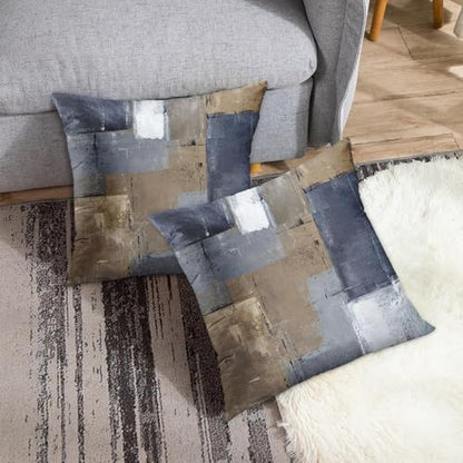 Britimes Throw Pillow Covers Set of 2, 16 x 16 Inch, Blue Brown Grey Taupe - color: Brown Blue, size: 16" x 16" (Pack of 2)