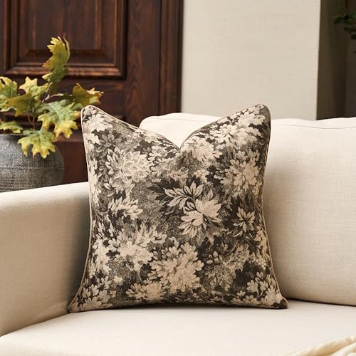Yangest Neutral Floral Pillow Cover 20 x 20 Inches, Vintage Chenille Square Throw Pillow Cover Soft Decorative Farmhouse Accent Couch Pillow Cover for Living Room Bedroom, Grey - color: Grey, size: 20" x 20" (Pack of 1)