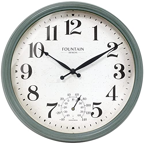 13" Outdoor Clock Thermometer Combo, Aged Teal Finish - color: Aged Teal, size: 13 inch