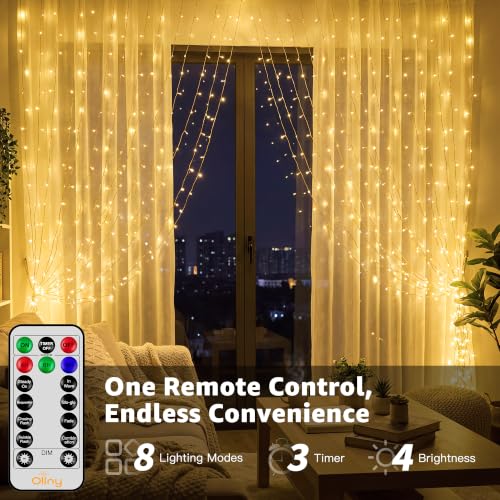 Ollny Curtain Lights 600 LED 19.7x9.8ft, Outdoor Waterproof String Lights - color: Warm White, size: 600 LED