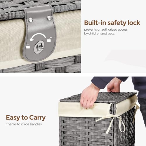 Wicker Storage Basket with Lid, 160L Shelf Basket with Removable Liner Bag - color: Grey, size: 160L