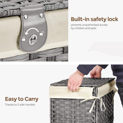 Wicker Storage Basket with Lid, 160L Shelf Basket with Removable Liner Bag - color: Grey, size: 160L