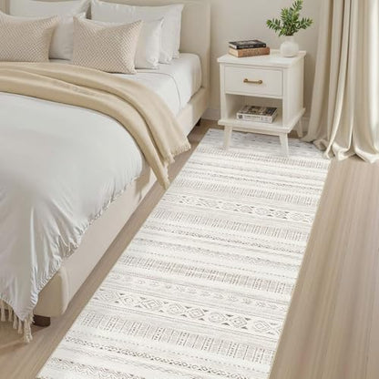 cotiled Hallway 2.6x8 Runner Rugs Washable Boho Rug Brown/Cream - color: Light Brown/Cream, size: 2.6' x 8' (Runner)