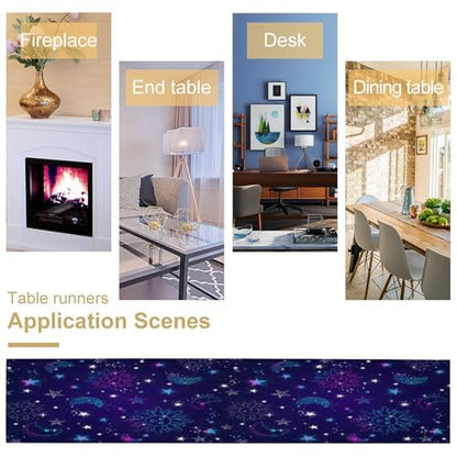 Sun Moon Table Runner,Fantasy Cartoon Colorful Bohemian Starry Sky Celestial Tarot Card Tabletop Restaurant Dining Kitchen Wedding Party 13x36 Inch - color: Moon Style-12, size: W13X L36