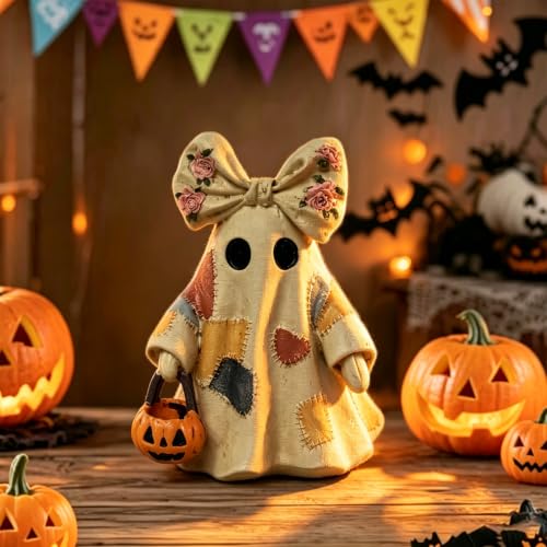 Halloween Ghost Figurine Cute Bow Resin Ghost Statue 1 Pcs - color: Styl 23