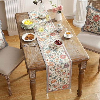 bilin gaier Designer Linen Long Table Runner,102"x12"-Flowershadow - color: Flowershadow, size: 12"*102"