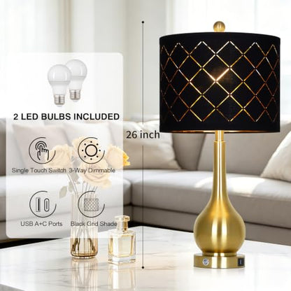 26" Gold Table Lamps Set of 2 for Bedroom Nightstand & Living Room - color: Black & Gold - 26"H